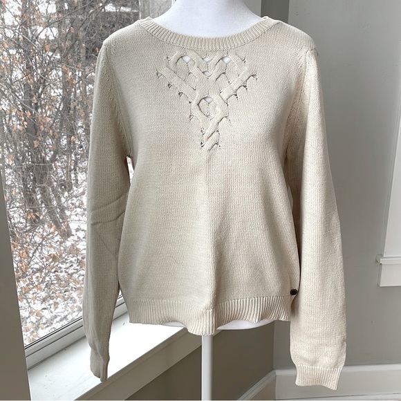 Vans Ivory Cream Relaxed Crewneck Cotton Sweater Size Medium - Picture 1 of 7